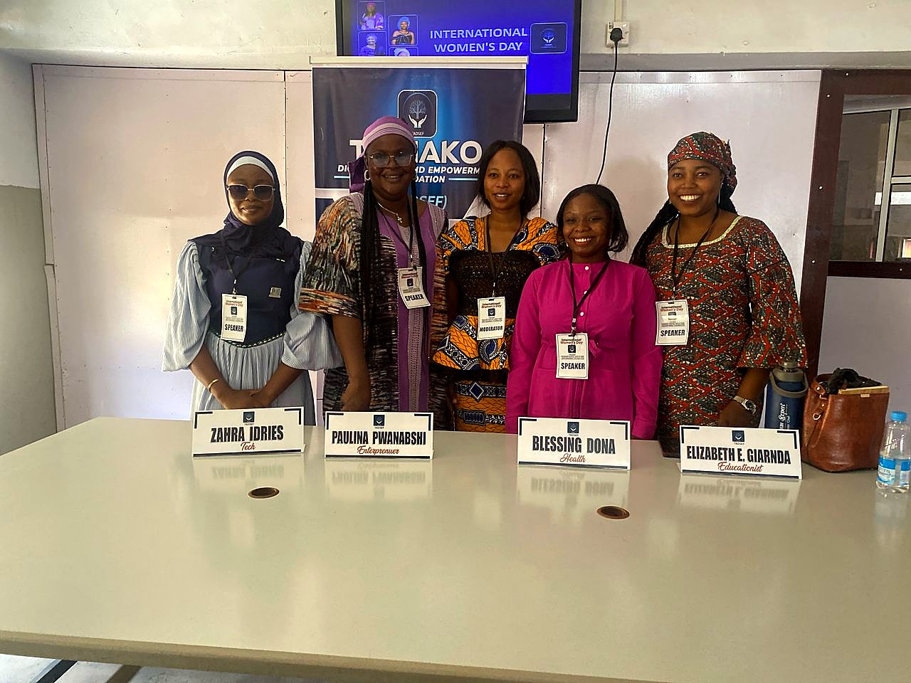 TADSEF International Women's Day panel with speakers Zahra Idries, Paulina Pwanabshi, Blessing Dona, and Elizabeth E. Giarnda